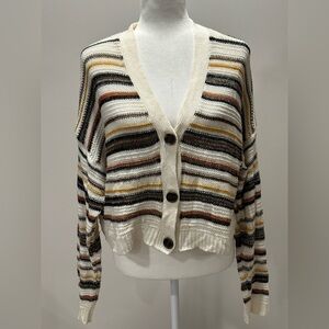 Almost Famous Cream Striped Cardigan size Large